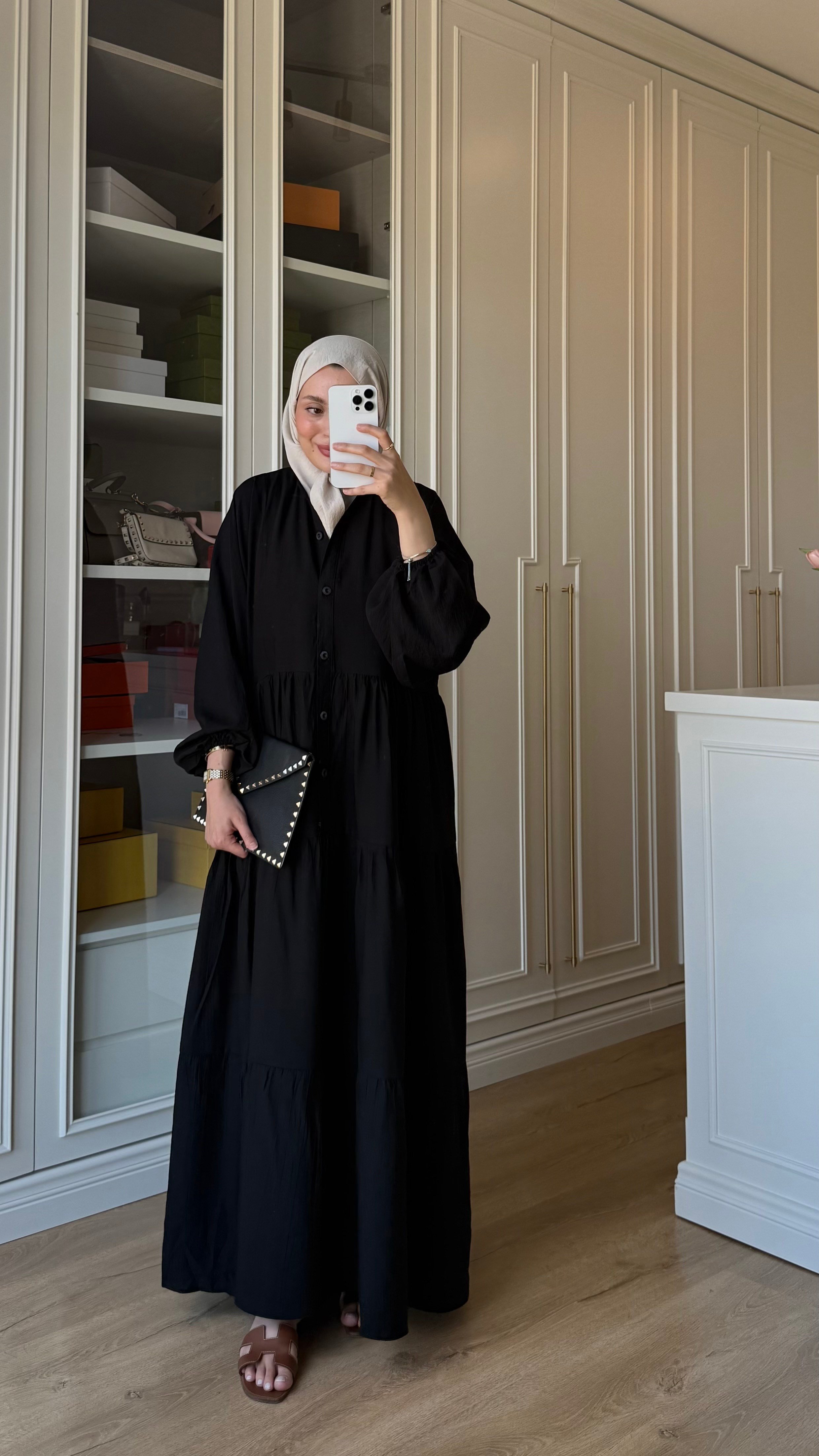 V Yaka Krinkıl Elbise Siyah