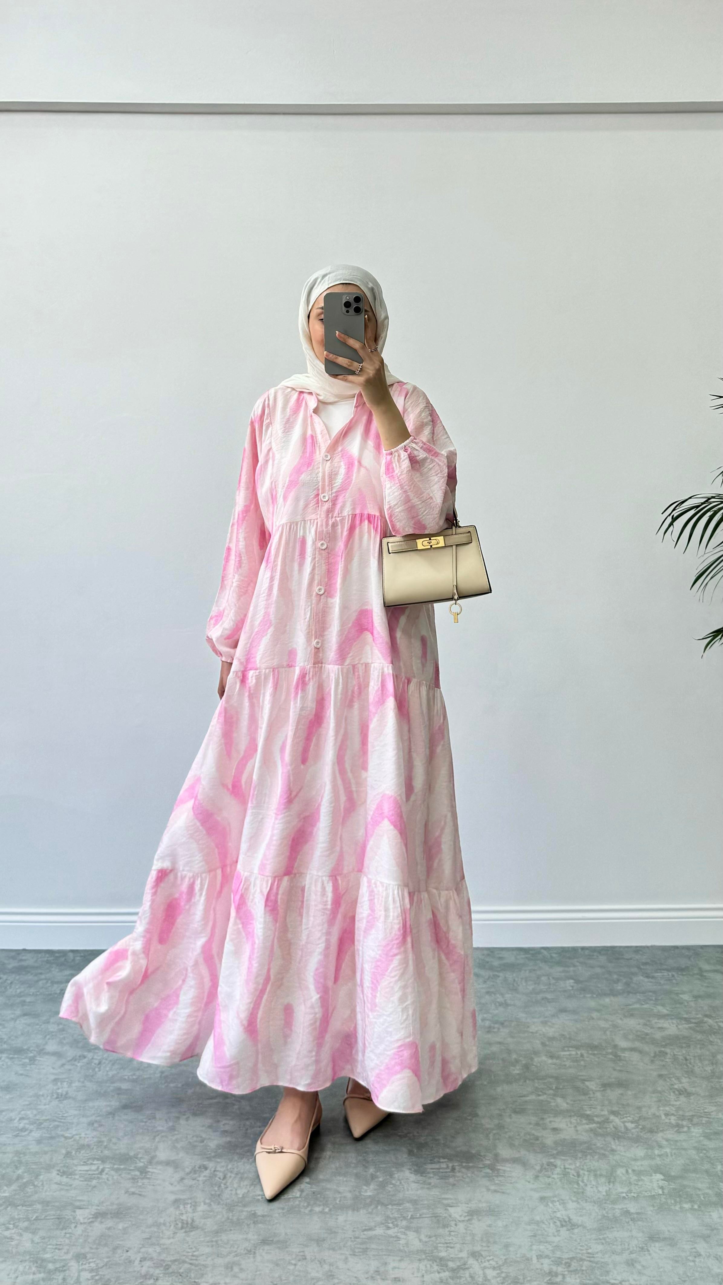 Vual Elbise Pembe 