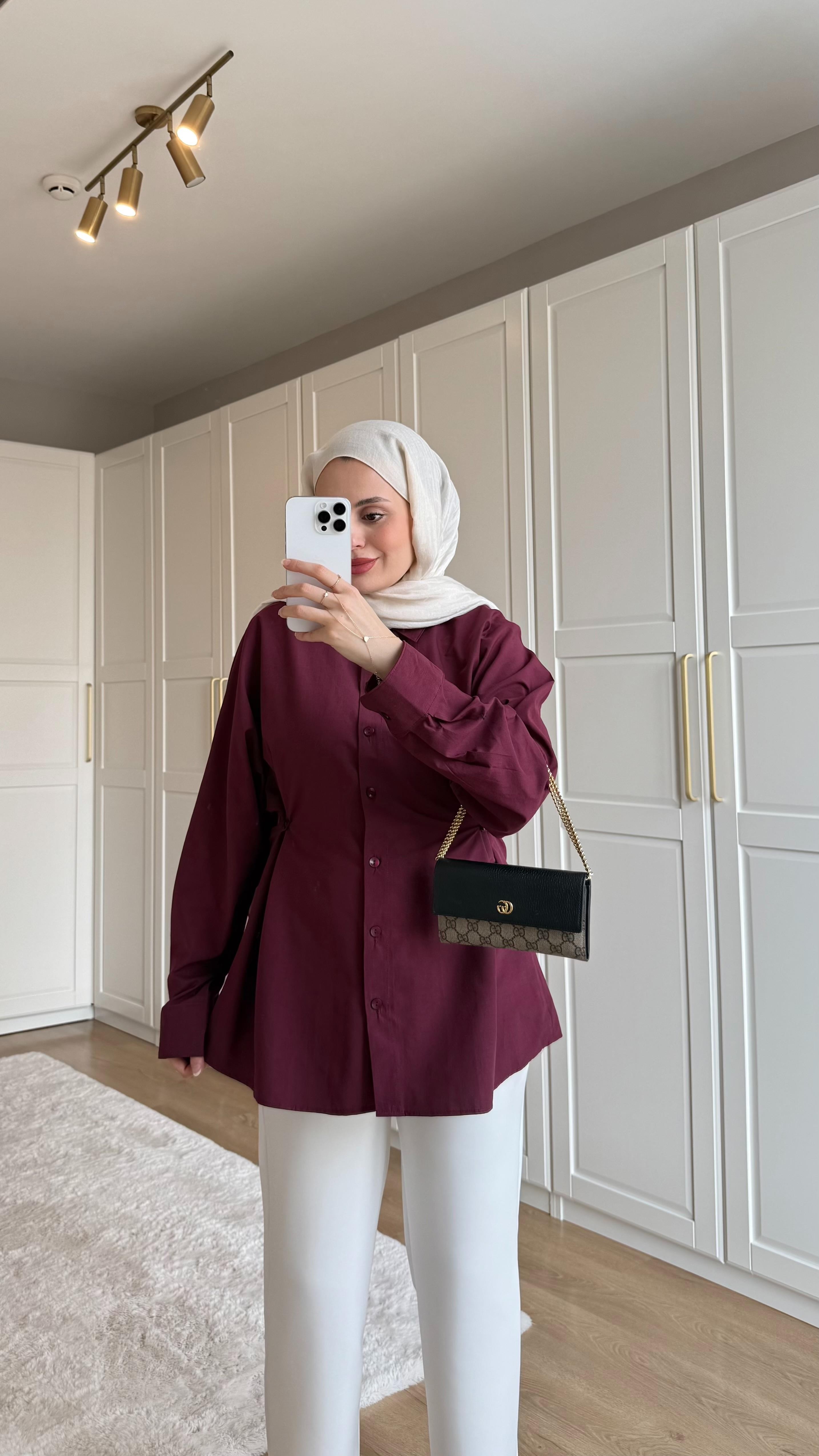 Yandan Düğmeli Gömlek Bordo 