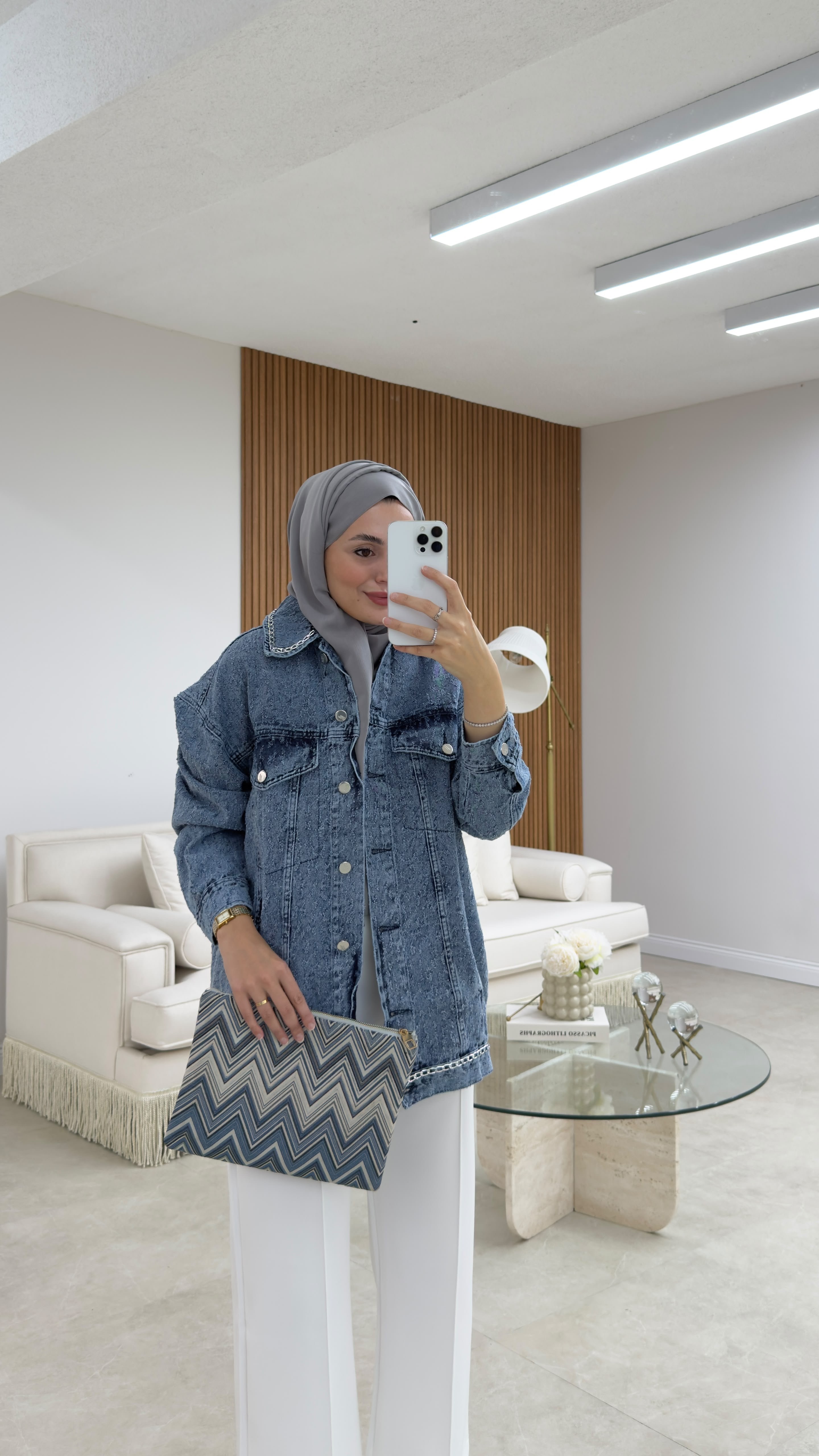 Zincir Detaylı Denim Ceket Mavi
