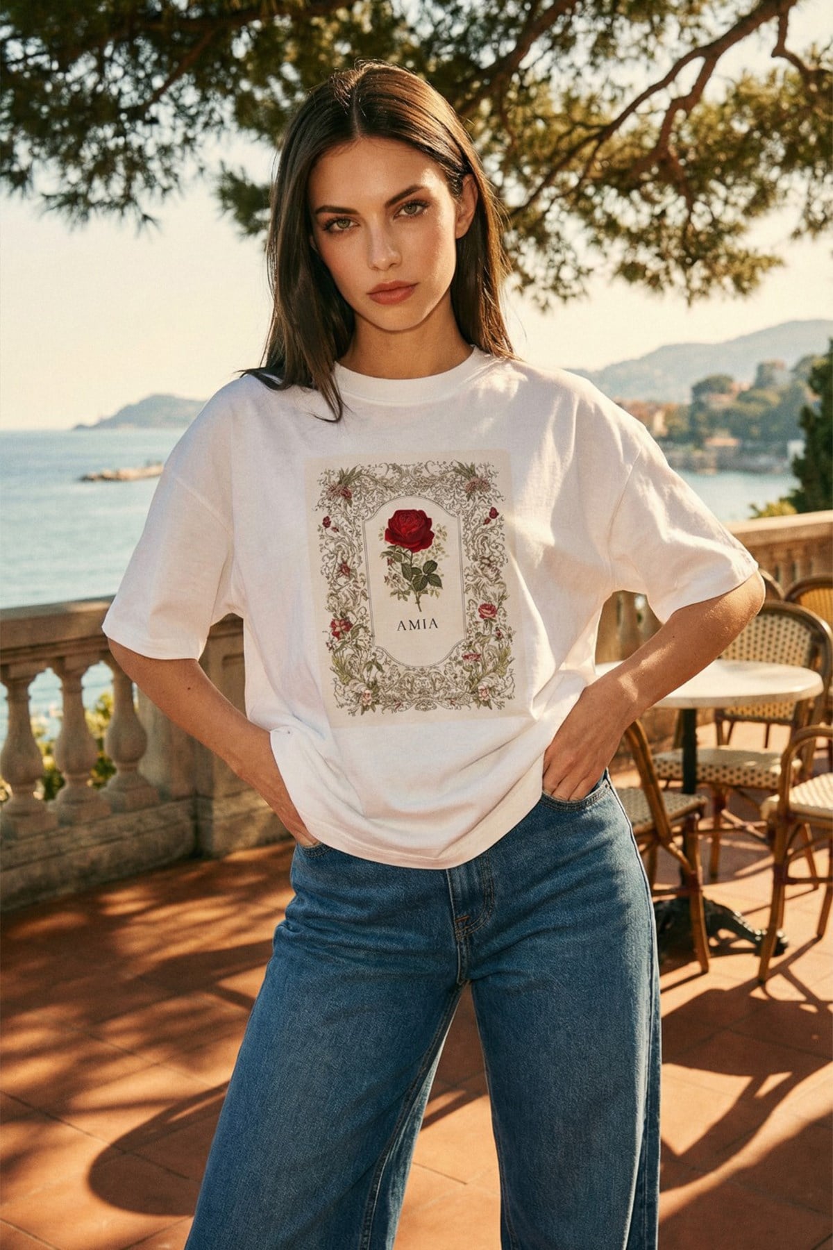 Ekru Amia&Co Marka Baskı Detaylı Kısa Kollu T-Shirt
