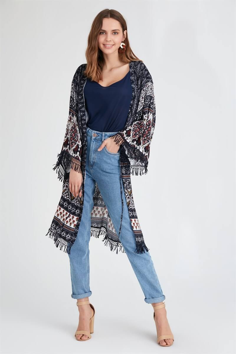 Lacivert 18SJ057 KİMONO