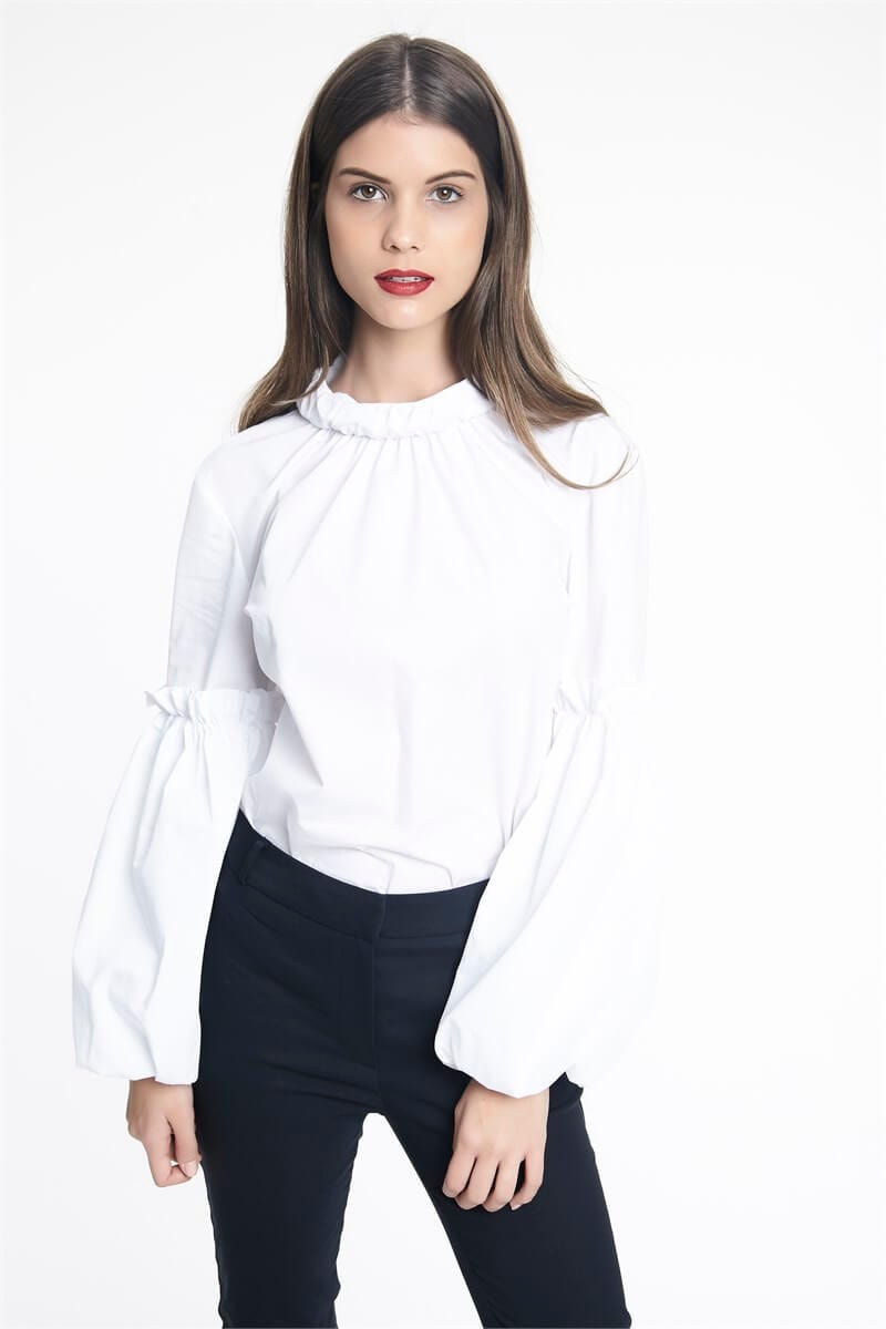 Romantik Poplin Bluz Beyaz