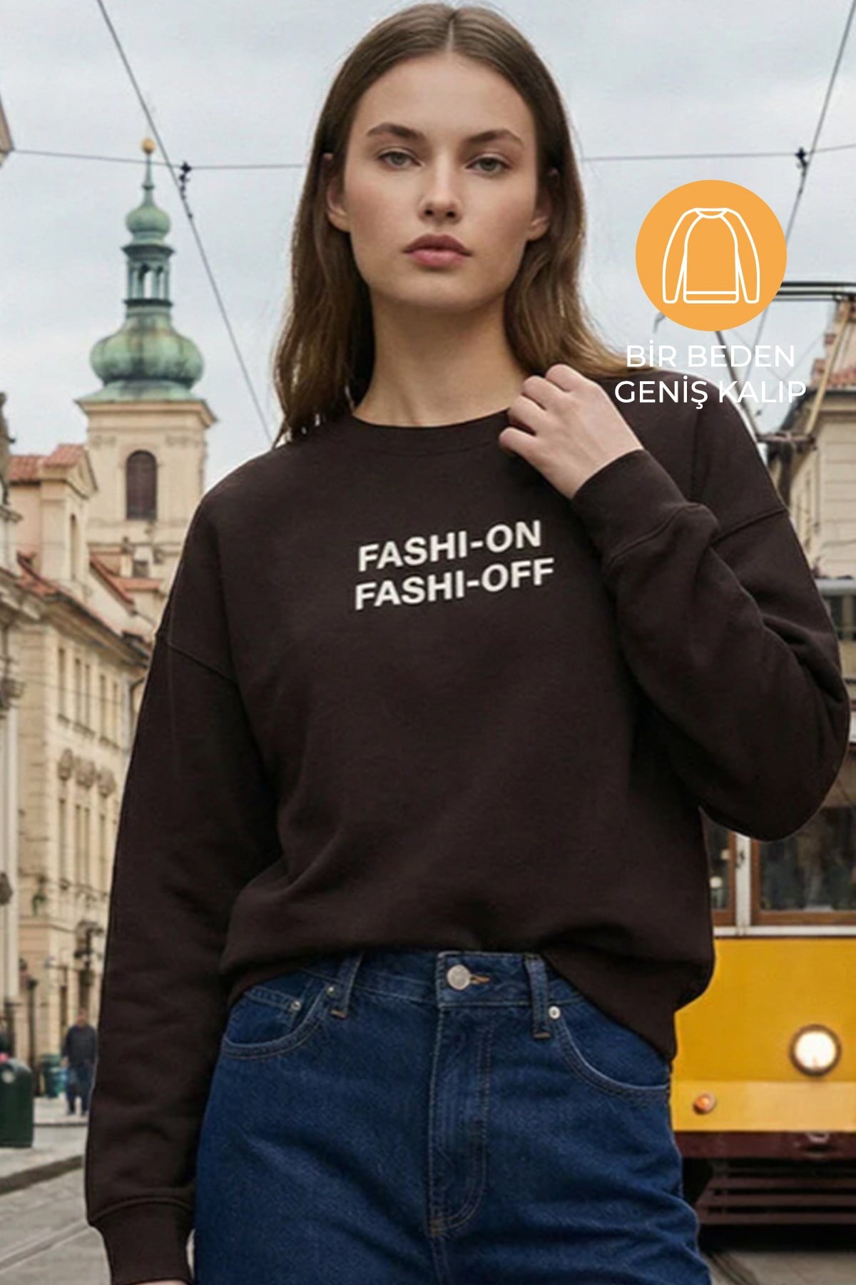 Acı-Kahve Amia&Co Marka Uzun Kollu Baskılı Sweatshirt
