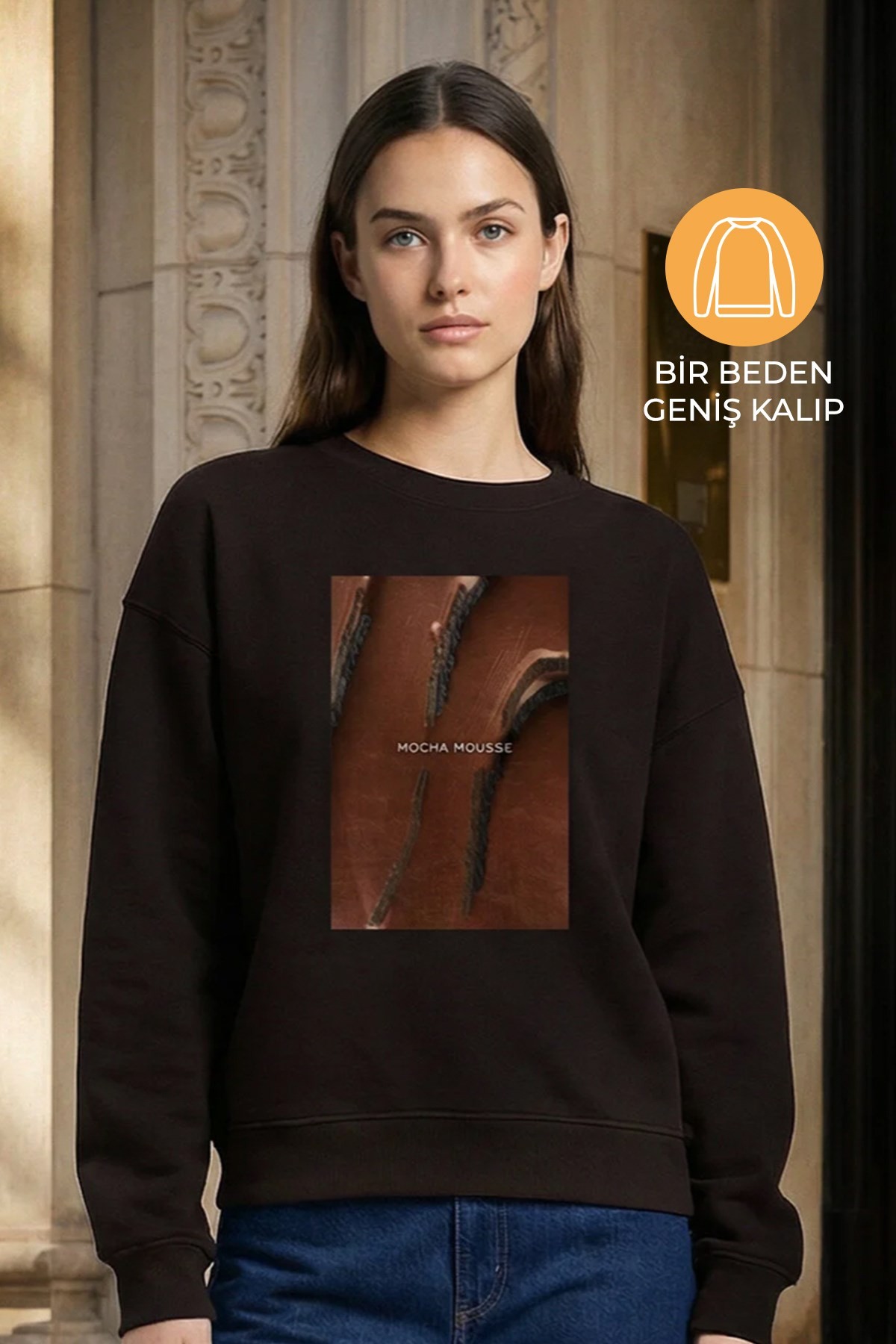Kahverengi Amia&Co Marka Baskı Detaylı Uzun Kollu Sweatshirt