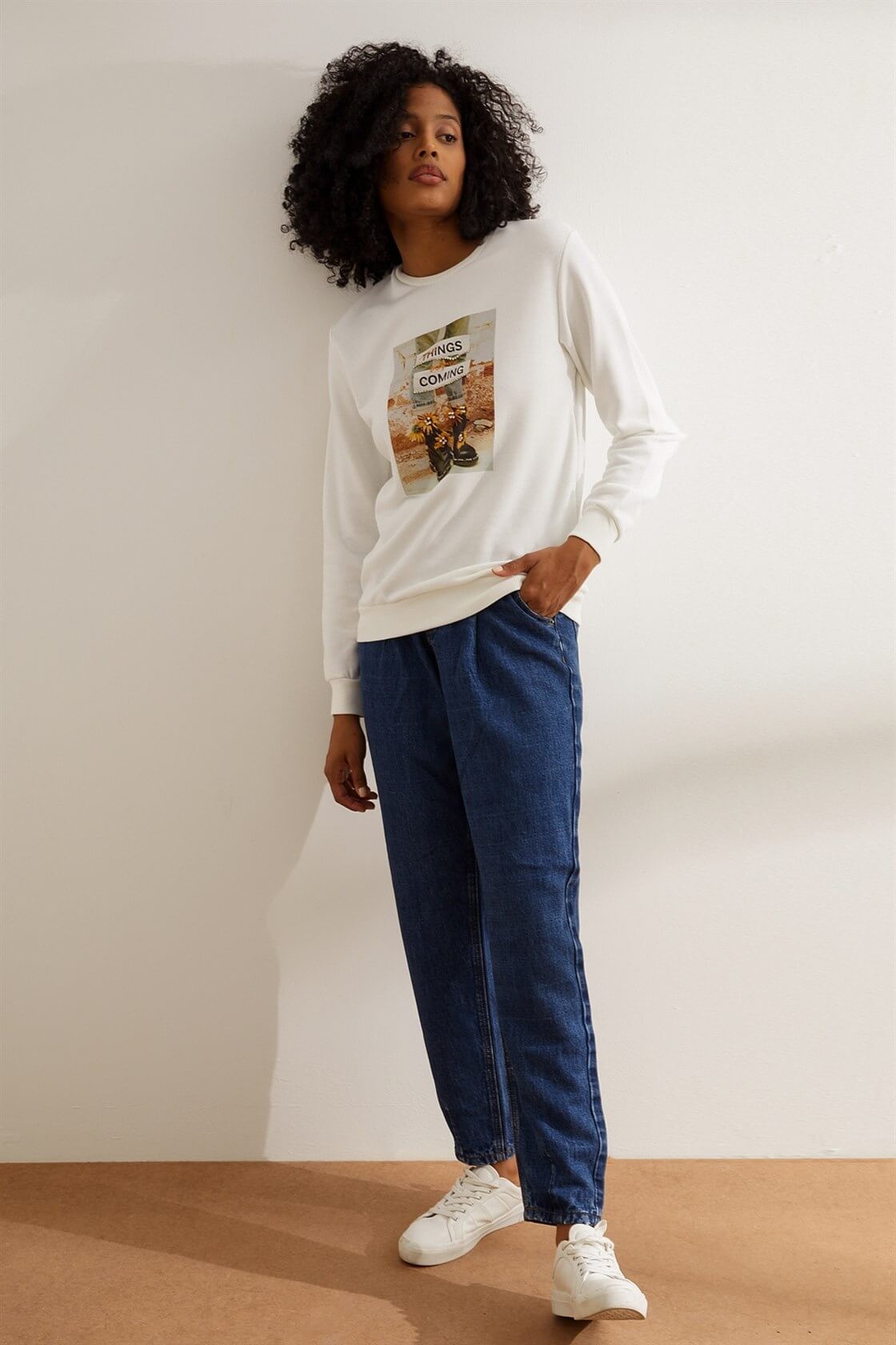 Ekru Smile Uzun Kol SweatshirtST060W7207201