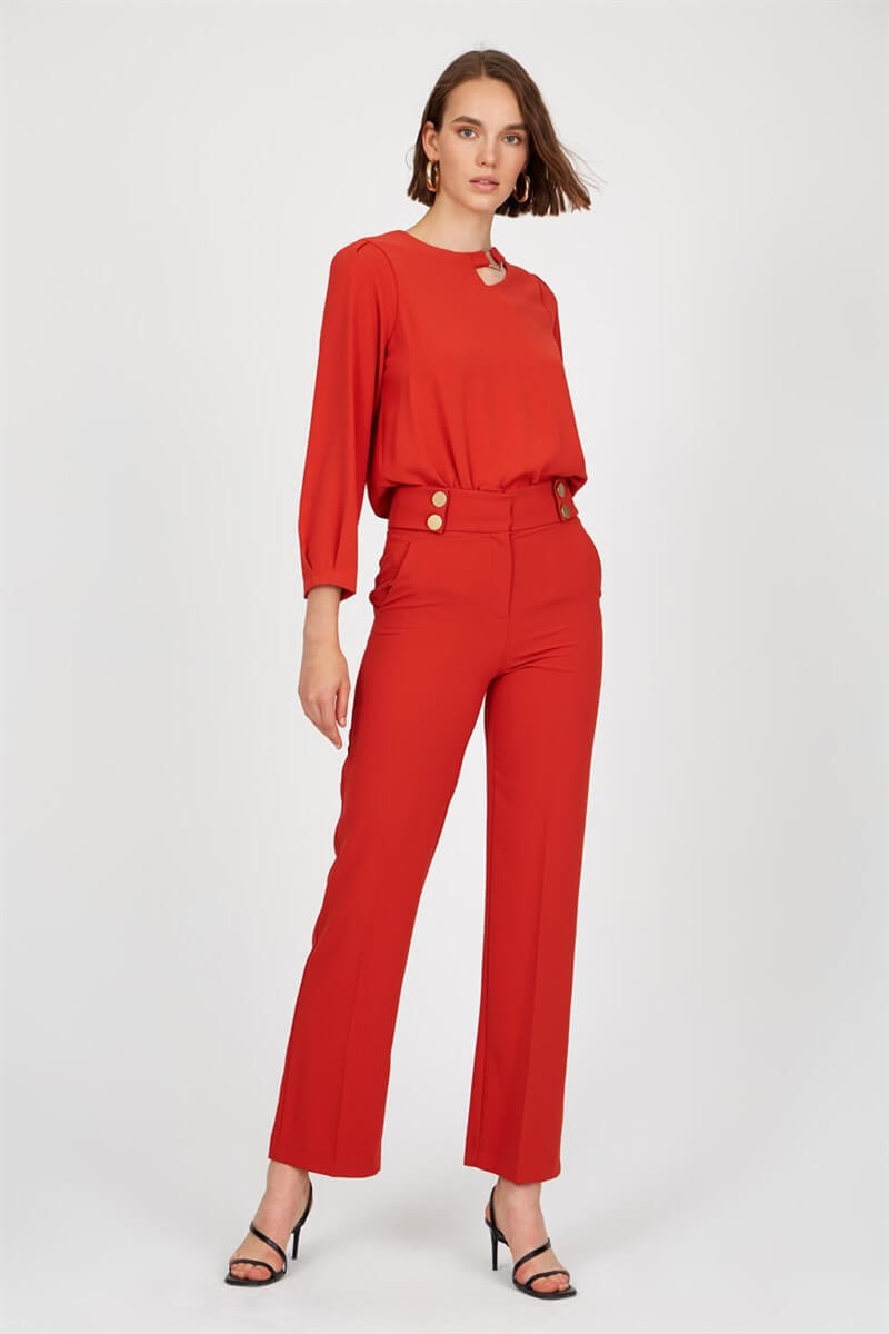 Kiremit Yüksek Bel Geniş Paça PantolonST040S200581