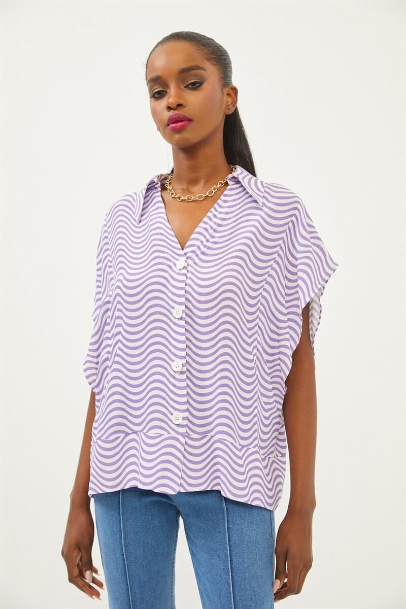 Mor Çizgili Oversize GömlekST060S55228001
