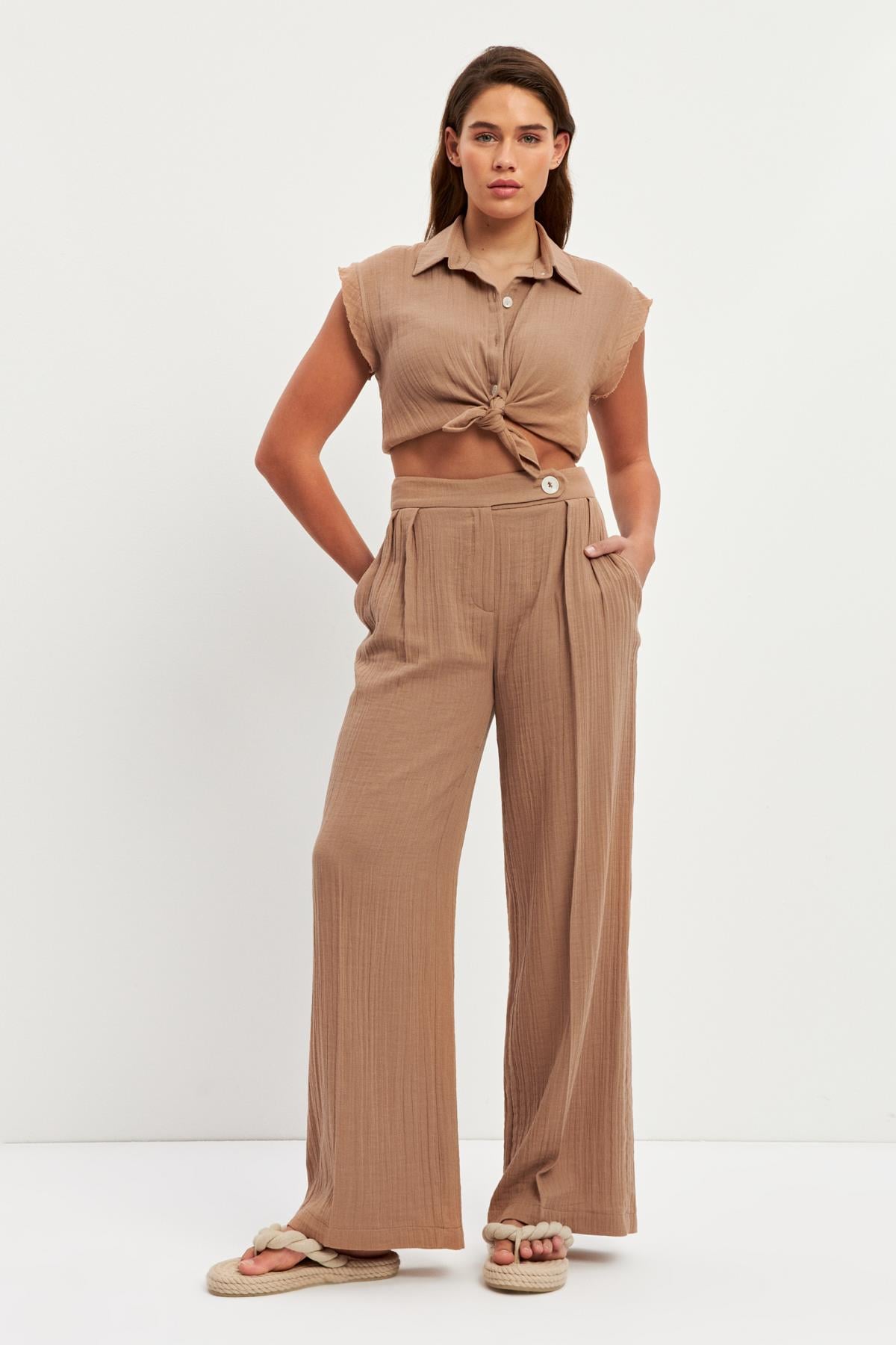 Camel Bel Ve Cep Detaylı Rahat Kesim Pantolon