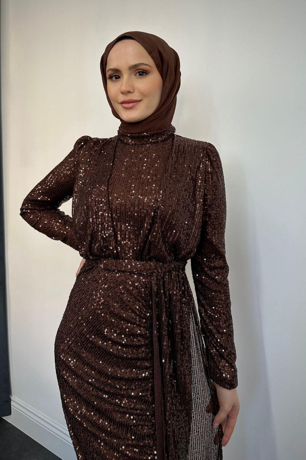Ada Pullu Abiye Çikolata Kahve