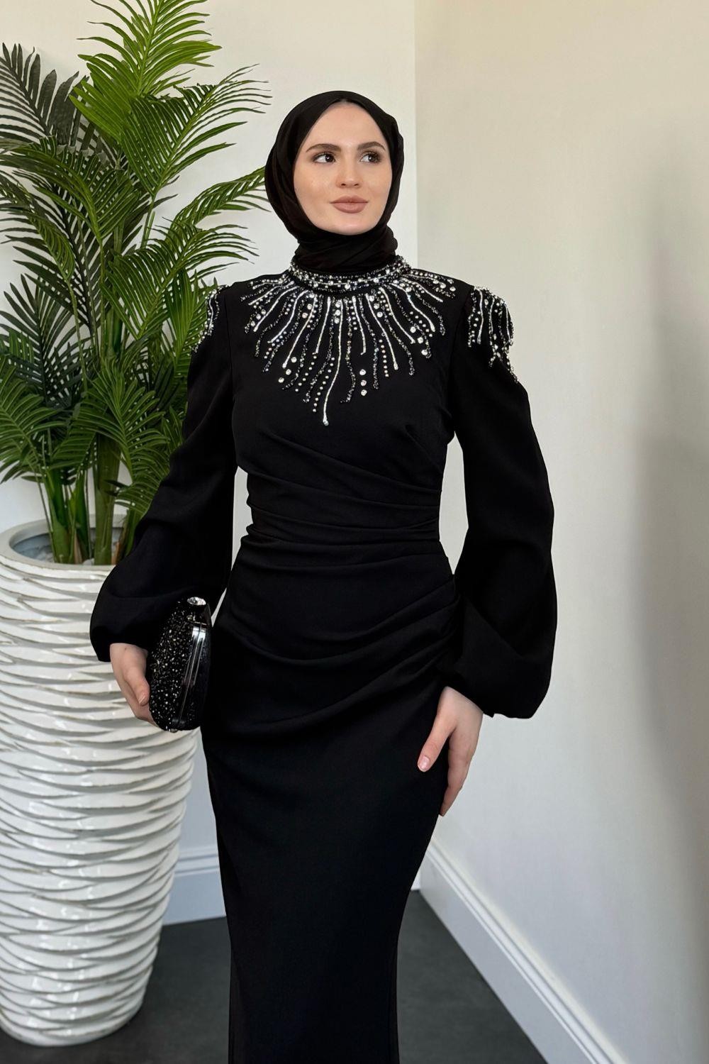 Aleda Balık Simli Abiye Siyah