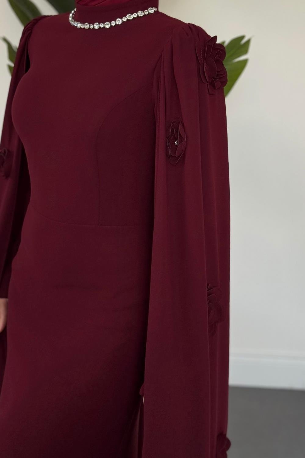 Aliya Pelerini Güllü Balık Abiye Bordo