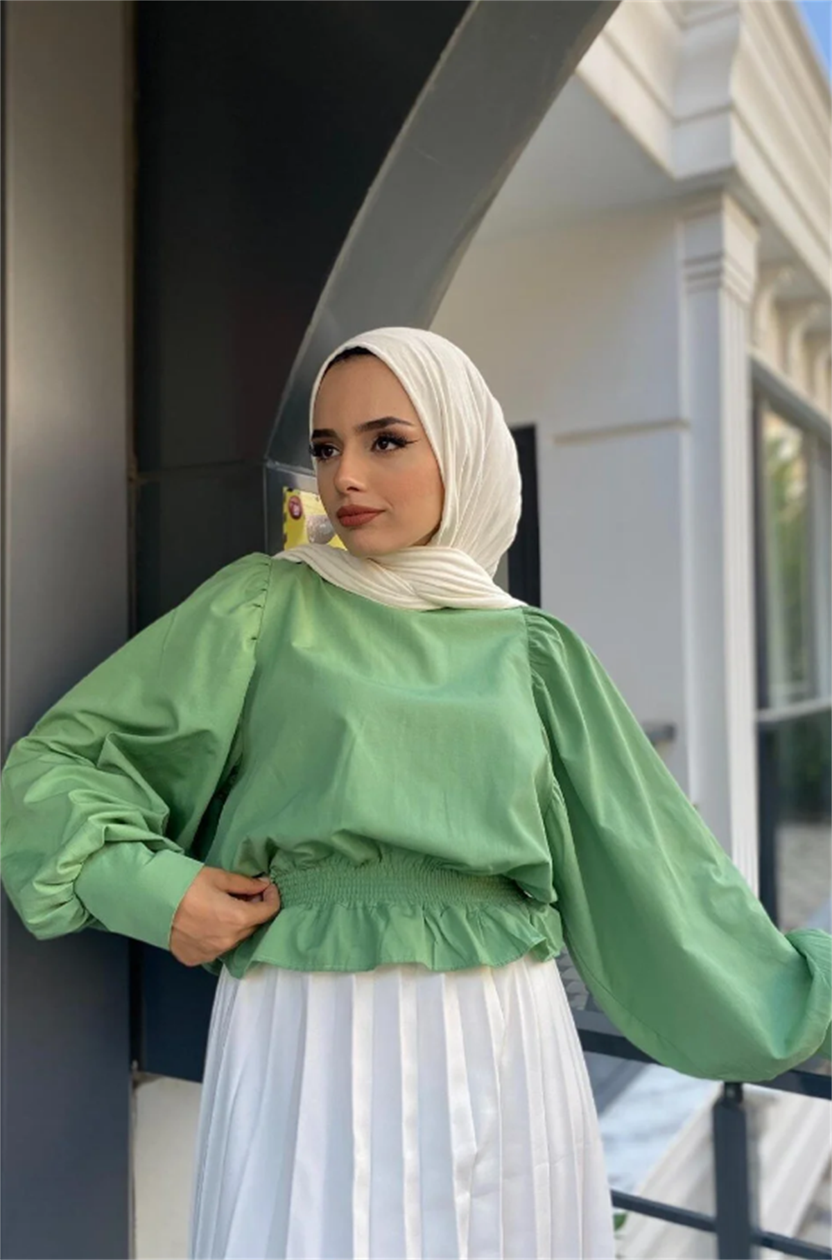 Altı Lastikli Tesettür Bluz Mint