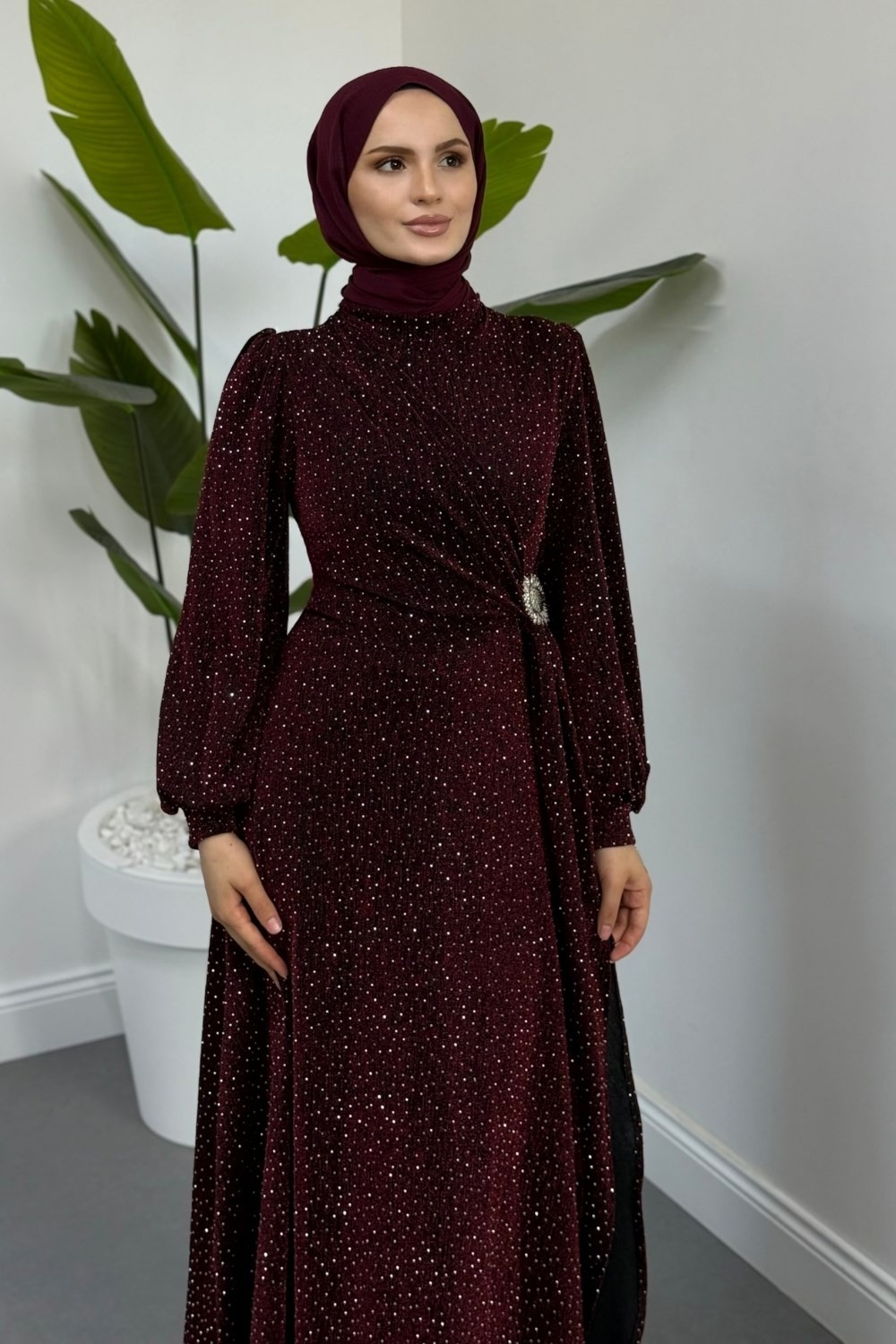 Alvessa Taşlı Tokalı Abiye Bordo