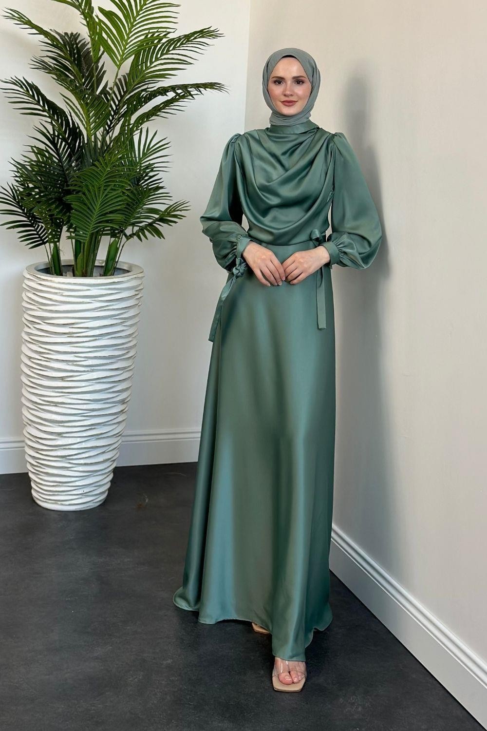 Amedea Üstü Drape Saten Abiye Mint