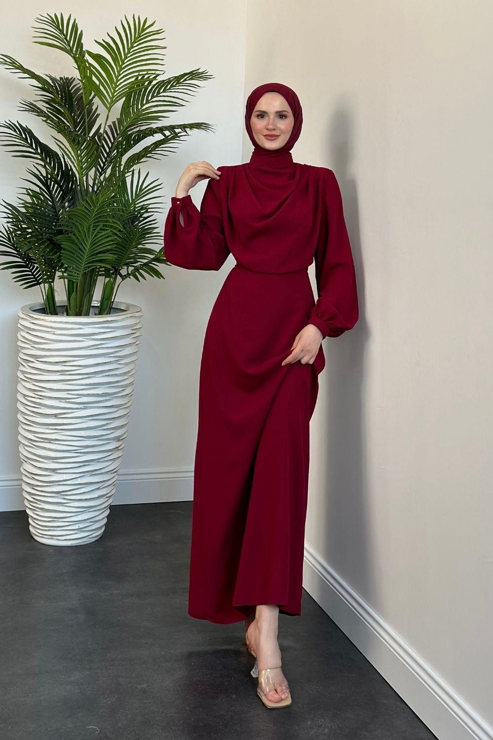 Annalisa Drape Krep Abiye Bordo