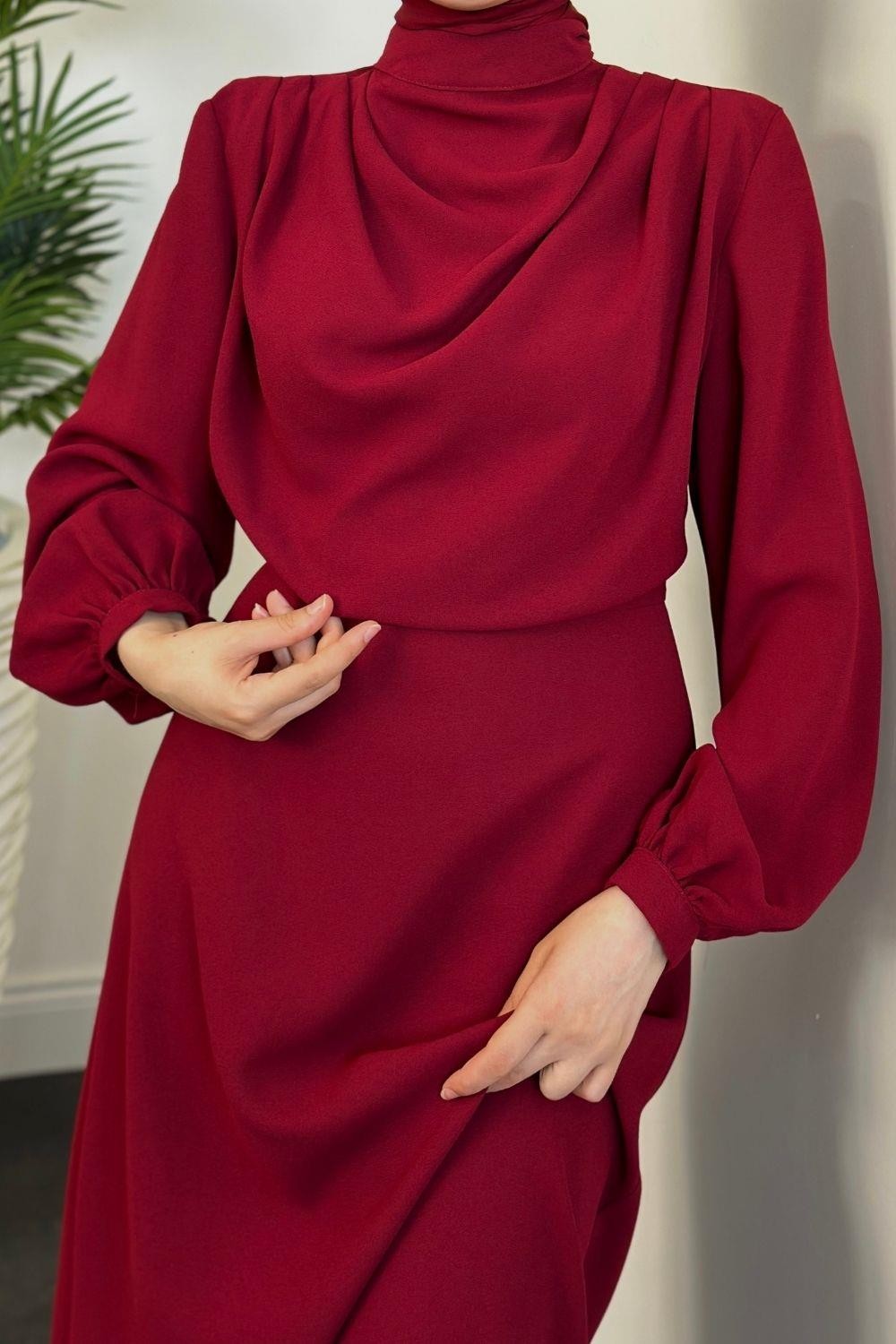 Annalisa Drape Krep Abiye Bordo