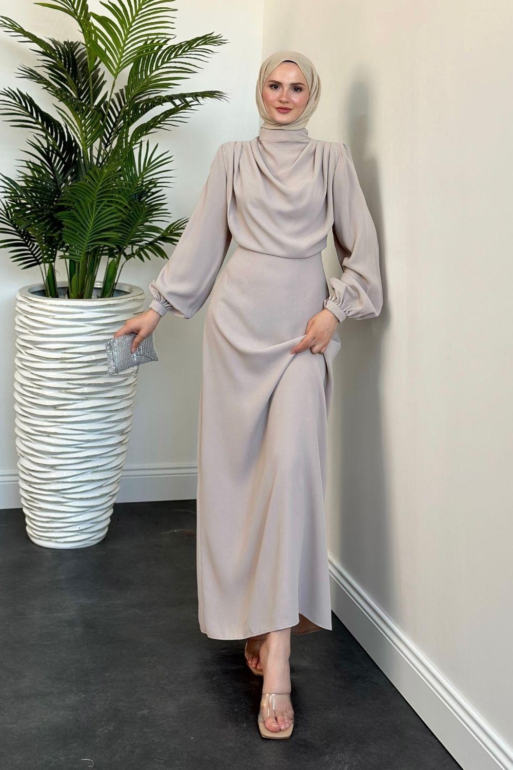 Annalisa Drape Krep Abiye Krem