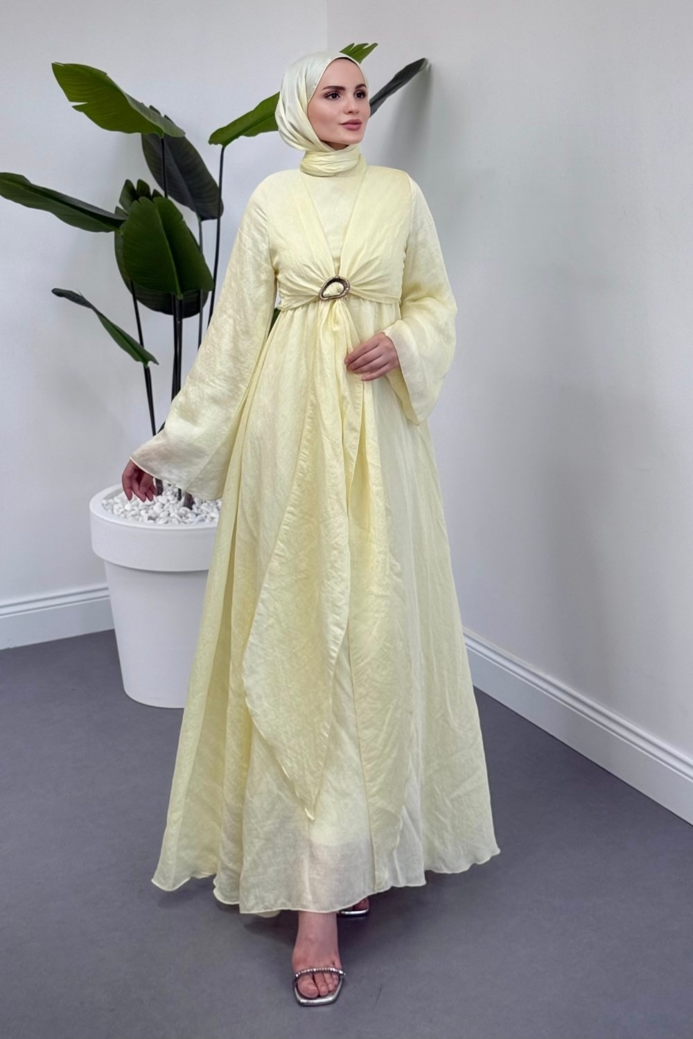 Aurin Pamuklu Tokalı Elbise Butter Yellow