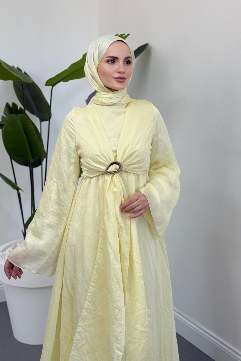 Aurin Pamuklu Tokalı Elbise Butter Yellow