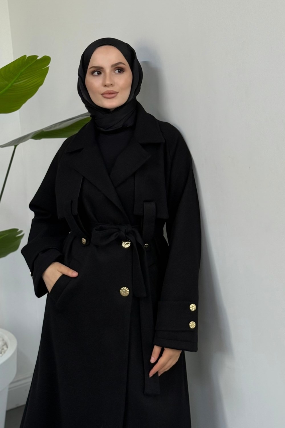 Azerra Astarlı Kaşe Kaban Siyah 