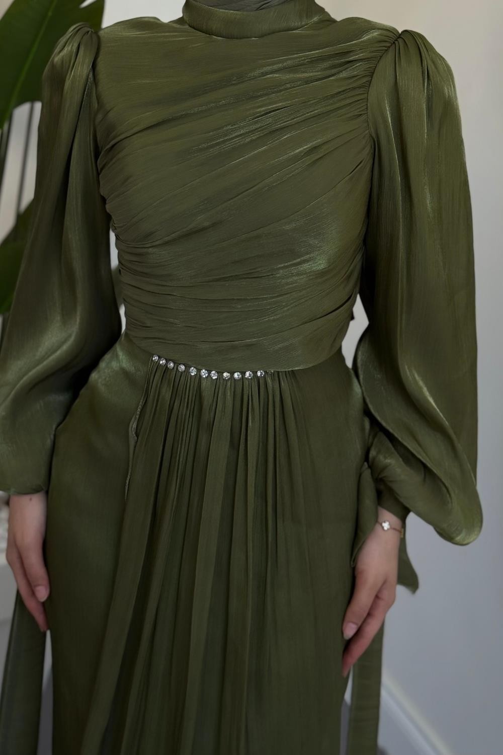 Cleane Beli Taşlı Ja Jan Abiye Haki