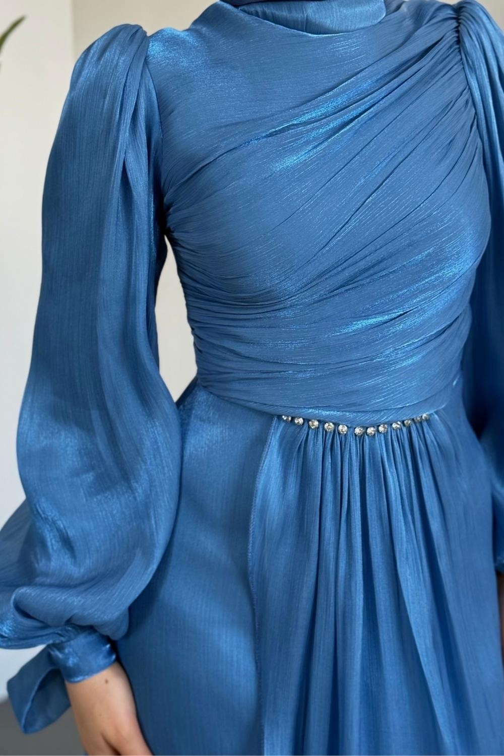 Cleane Beli Taşlı Ja Jan Abiye Mavi