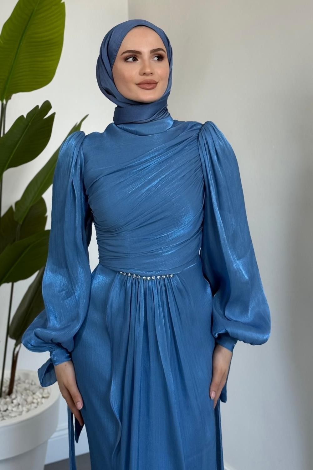 Cleane Beli Taşlı Ja Jan Abiye Mavi