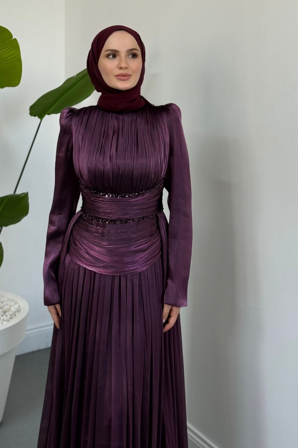 Dinemis Jan Jan Payet Geçişli Abiye Mor