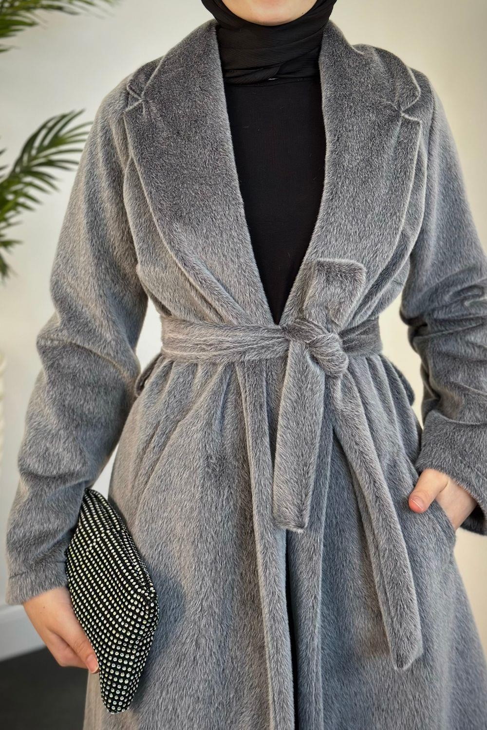 Elvis İçi Astarlı Kürklü Kaban Gri