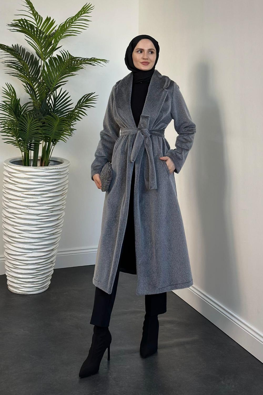 Elvis İçi Astarlı Kürklü Kaban Gri