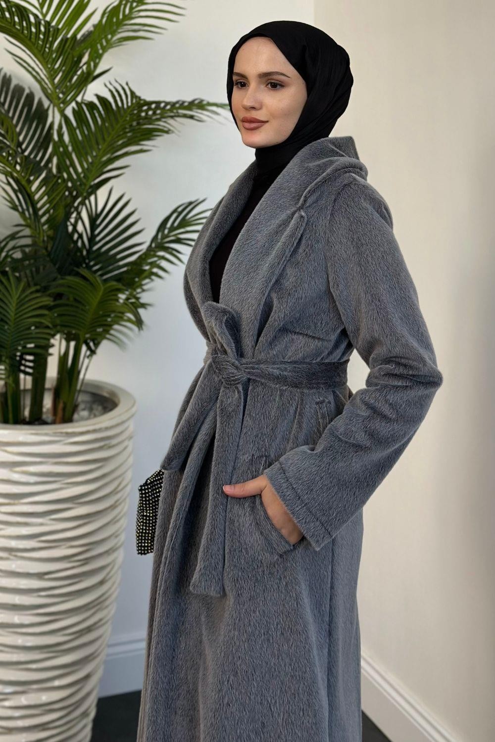 Elvis İçi Astarlı Kürklü Kaban Gri