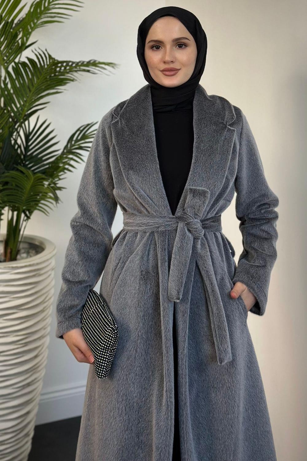 Elvis İçi Astarlı Kürklü Kaban Gri