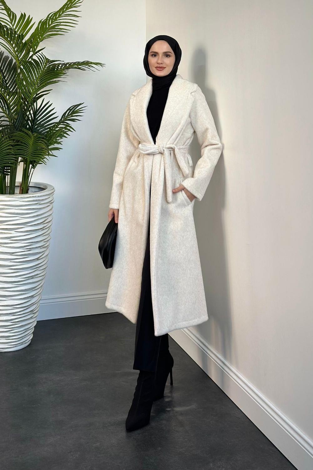 Elvis İçi Astarlı Kürklü Kaban Krem