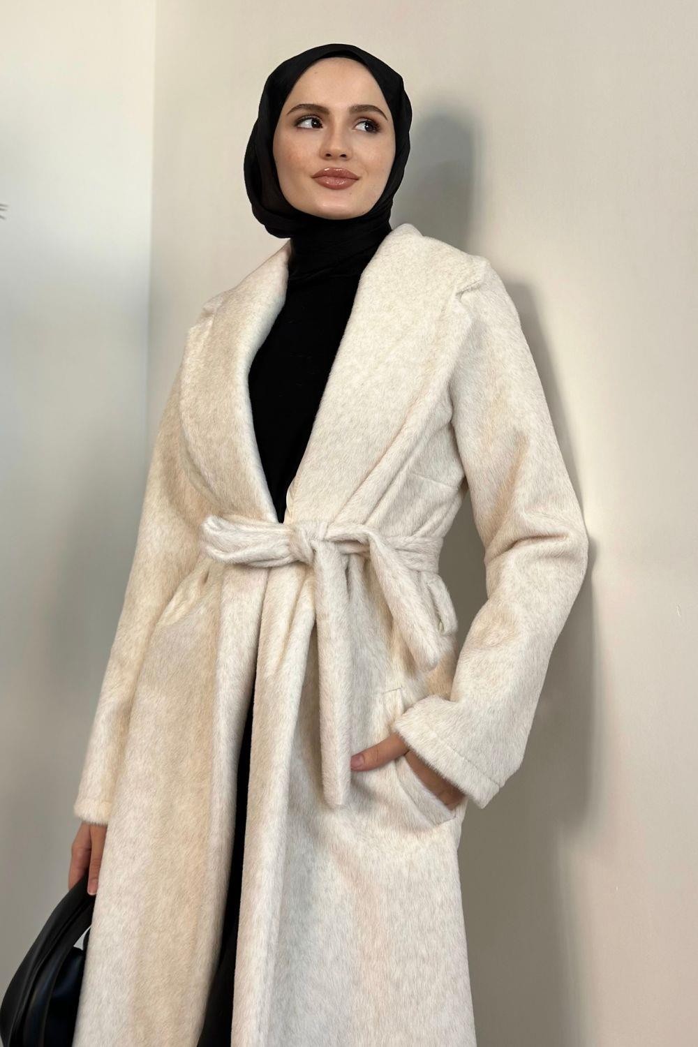 Elvis İçi Astarlı Kürklü Kaban Krem