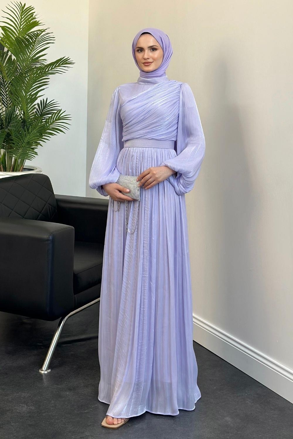 Erba Drape Detay Abiye Lila