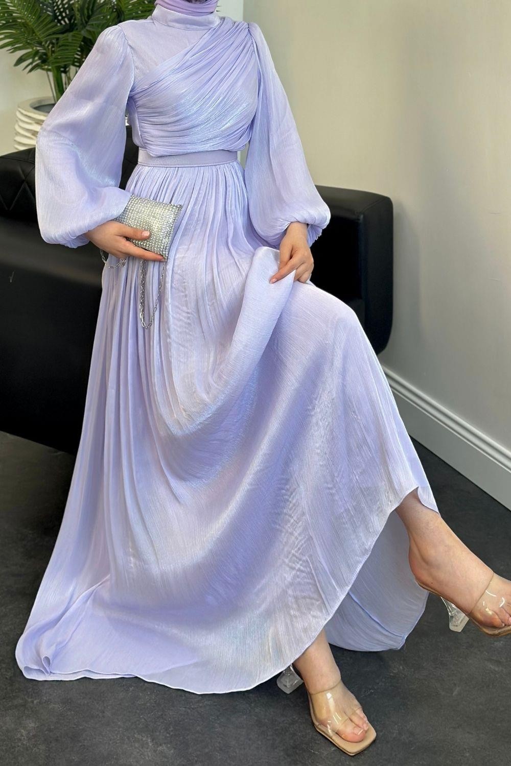 Erba Drape Detay Abiye Lila