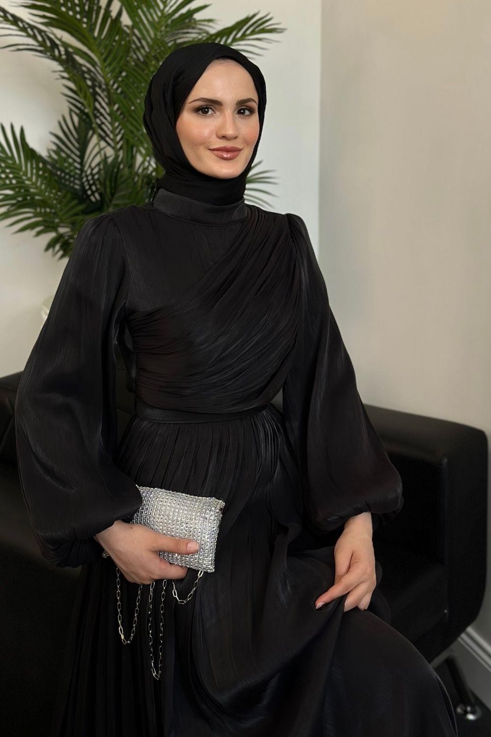 Erba Drape Detay Abiye Siyah