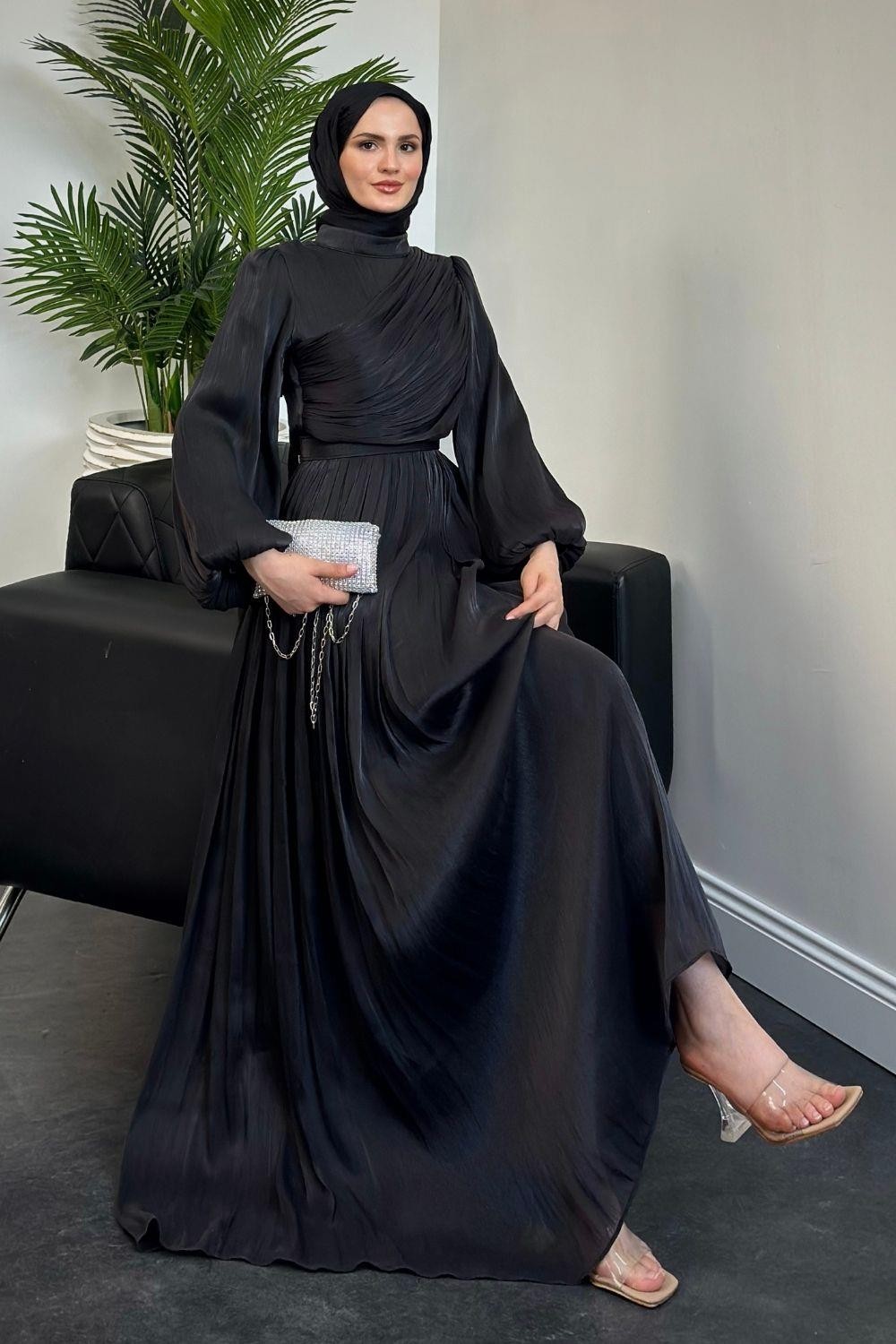 Erba Drape Detay Abiye Siyah