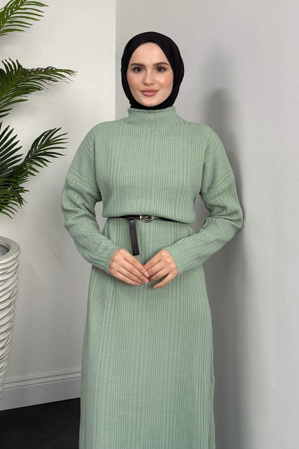 Fitilli Triko Elbise Mint