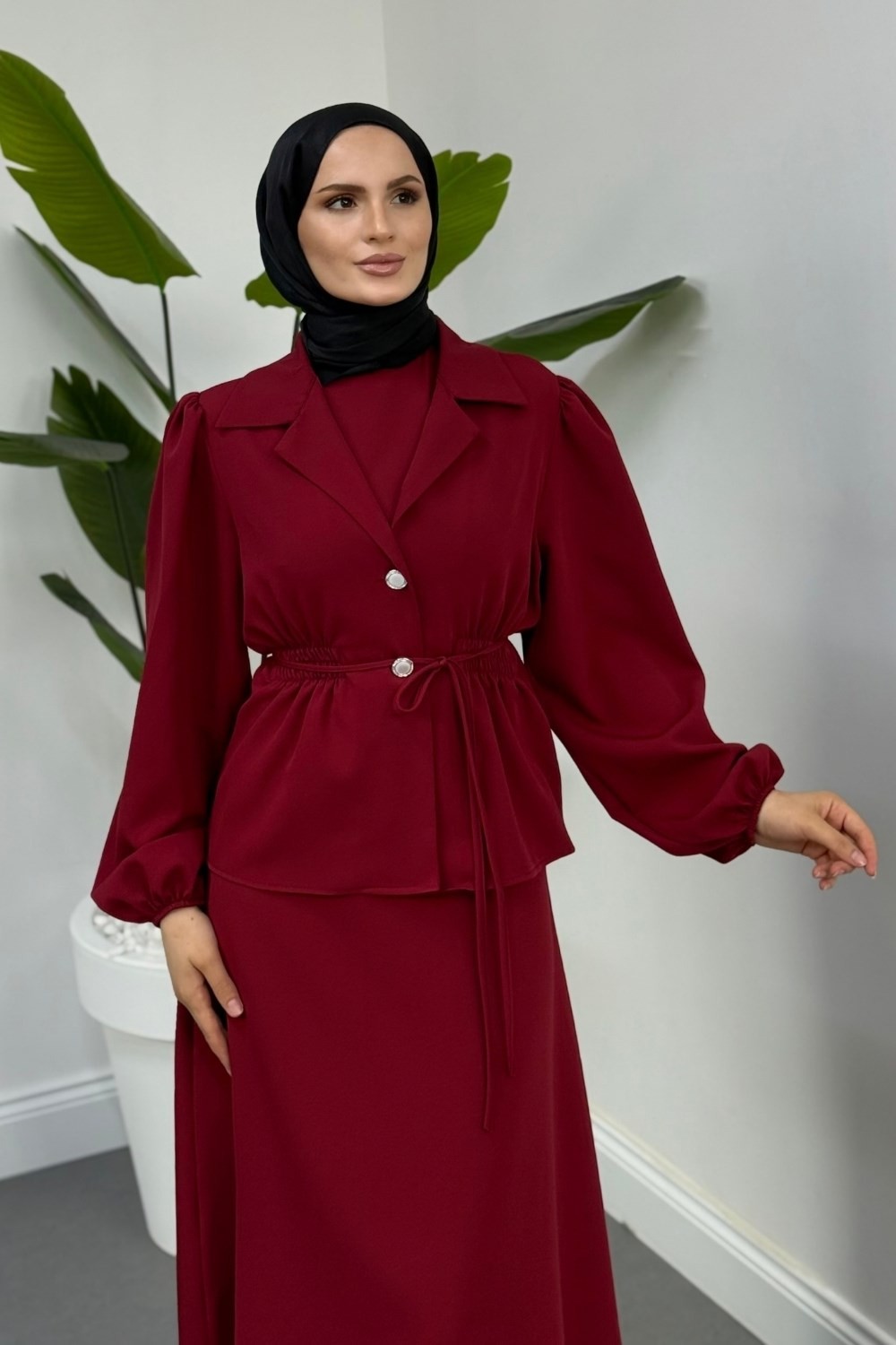 Gamila Jileli Ceketli Takım Bordo 