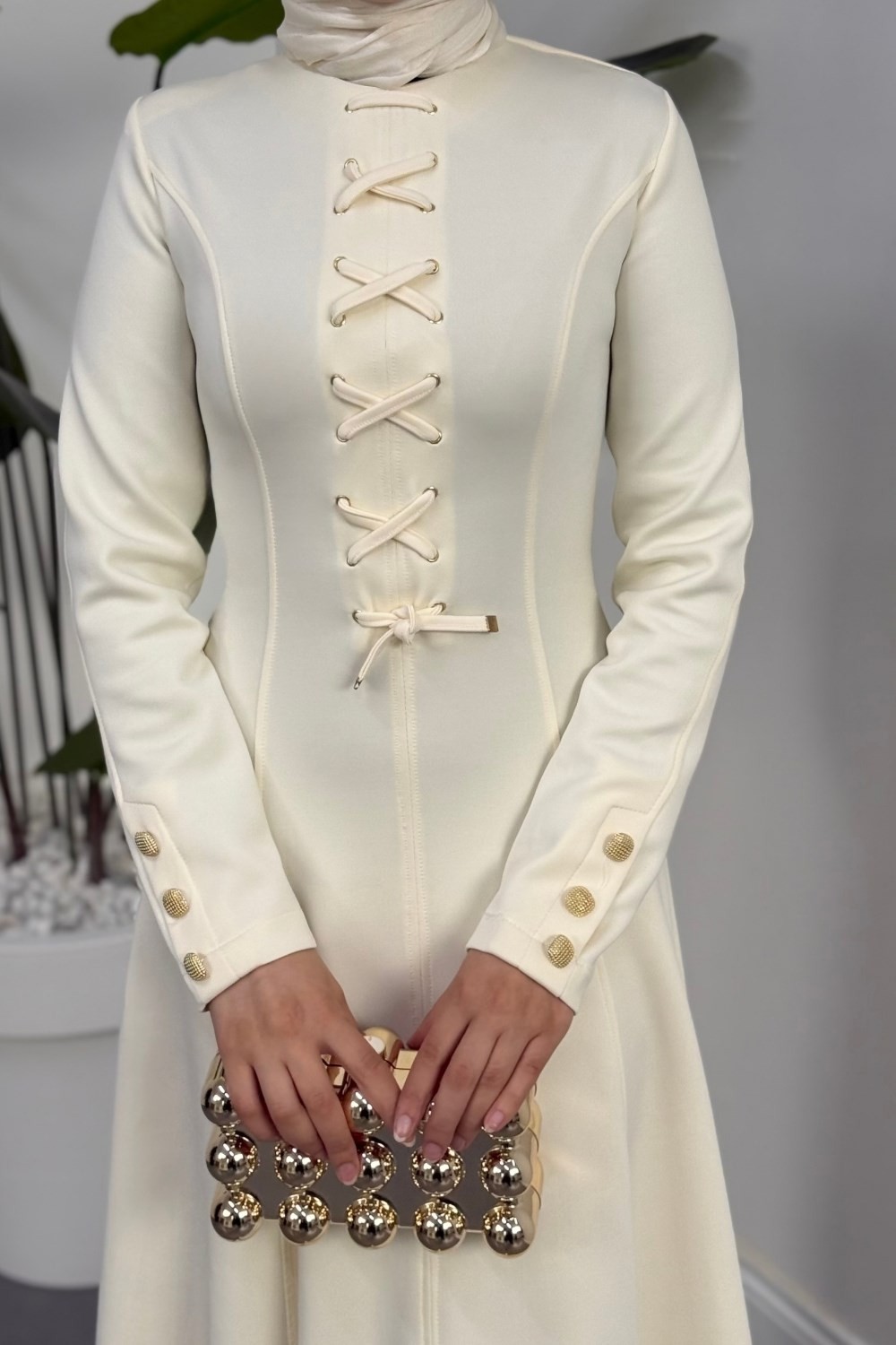 Glissia Ön Kısmı Bağcıklı Scuba Elbise Ekru