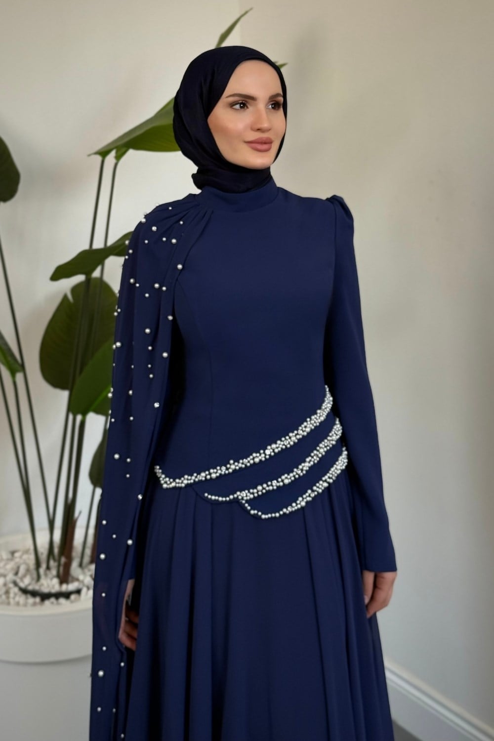 Kelly Pelerini İncili Abiye Lacivert