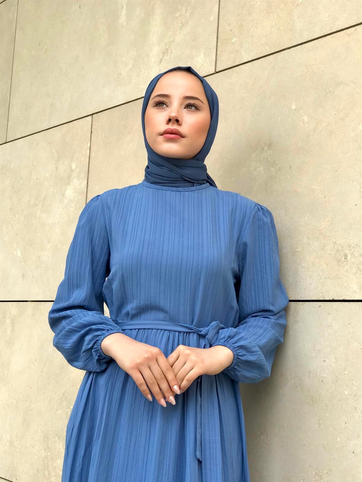Kendinden Çizgili Maxi Elbise BebeMavisi