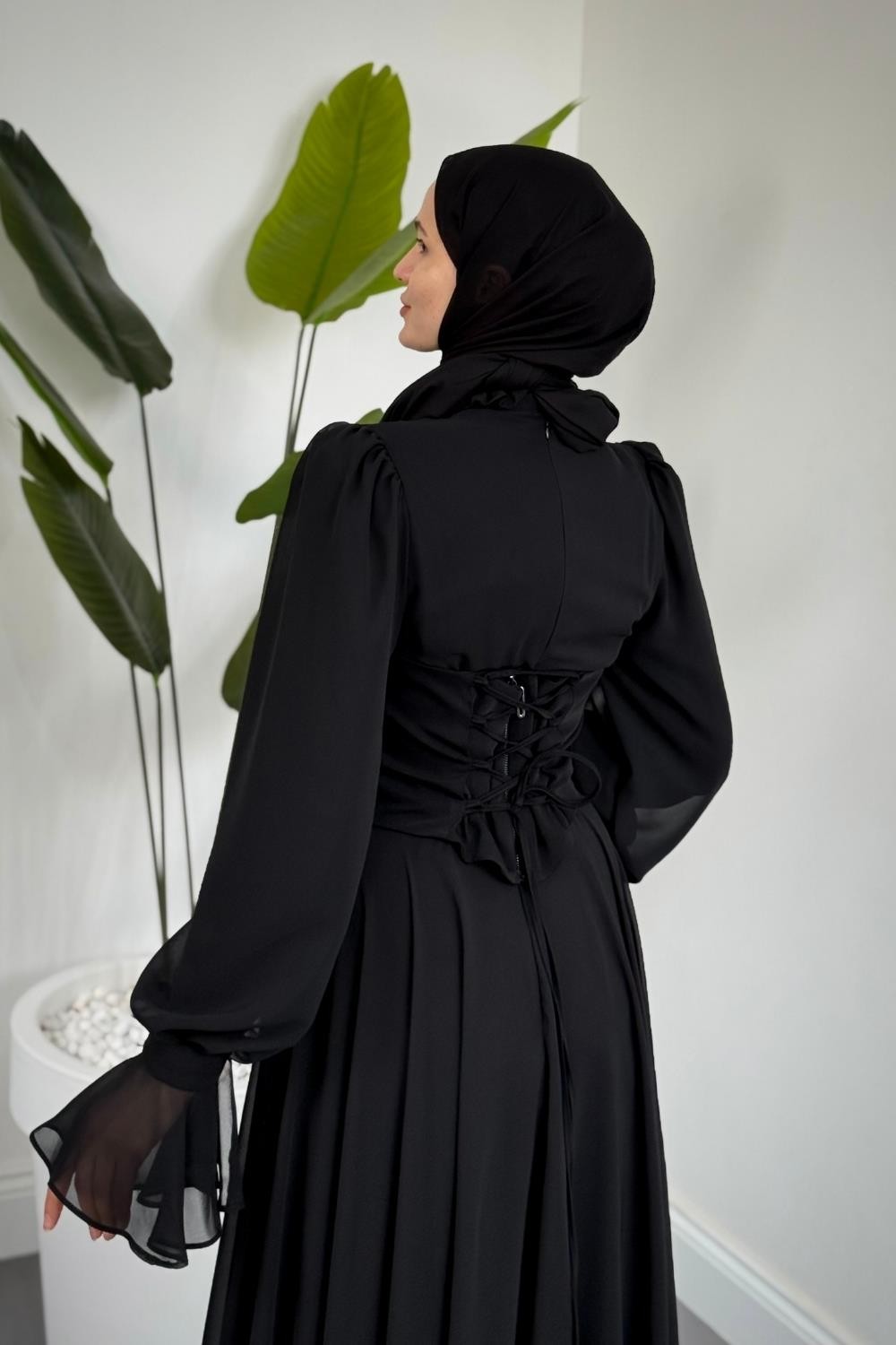Lumiere Seyyar Korseli Şifon Abiye Siyah