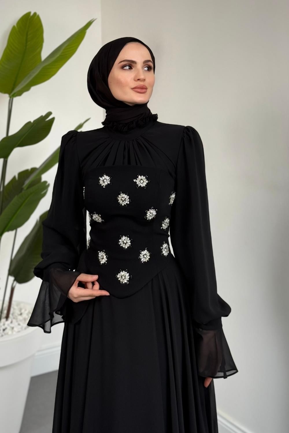 Lumiere Seyyar Korseli Şifon Abiye Siyah