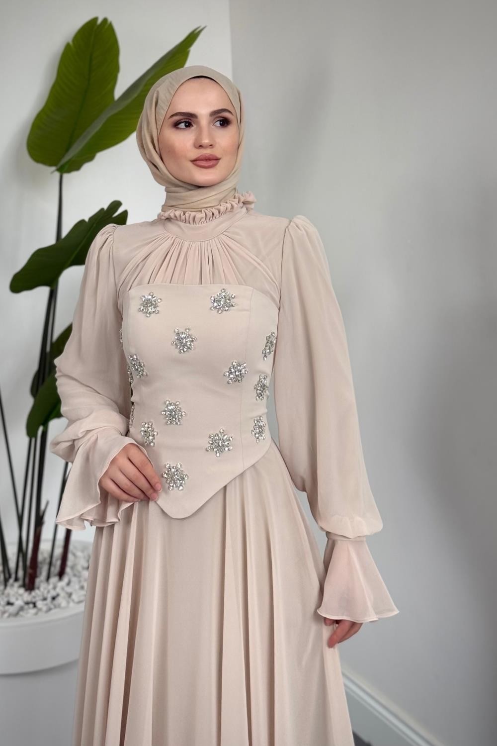 Lumiere Seyyar Korseli Şifon Abiye Taş