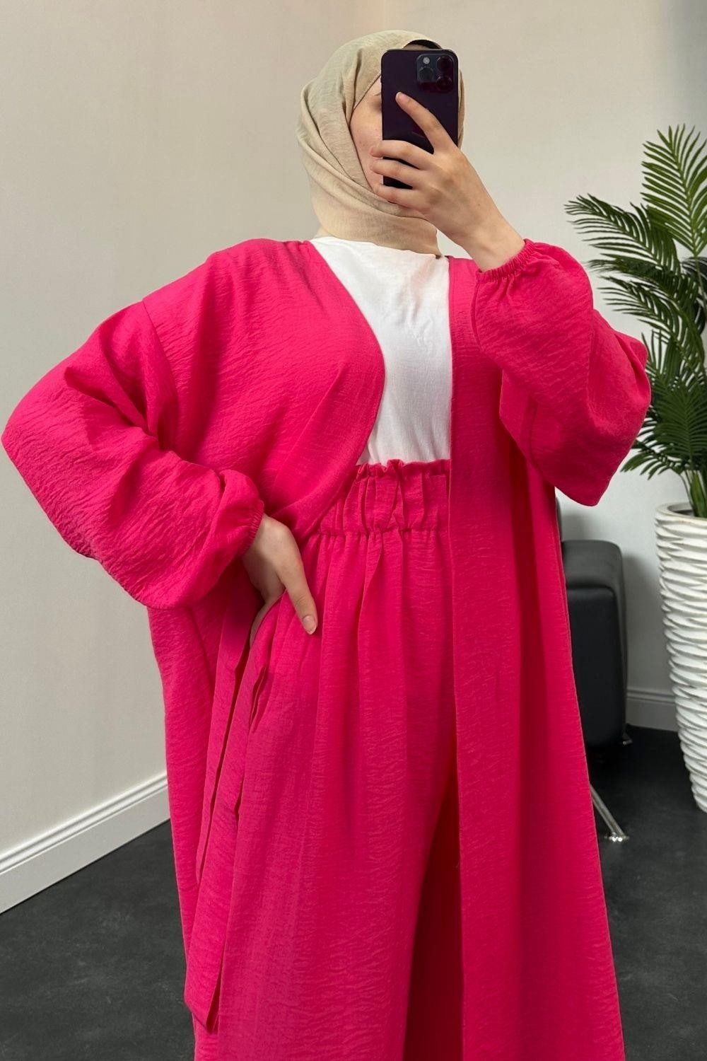 Magnus Keten Kimono Takım Fuşya
