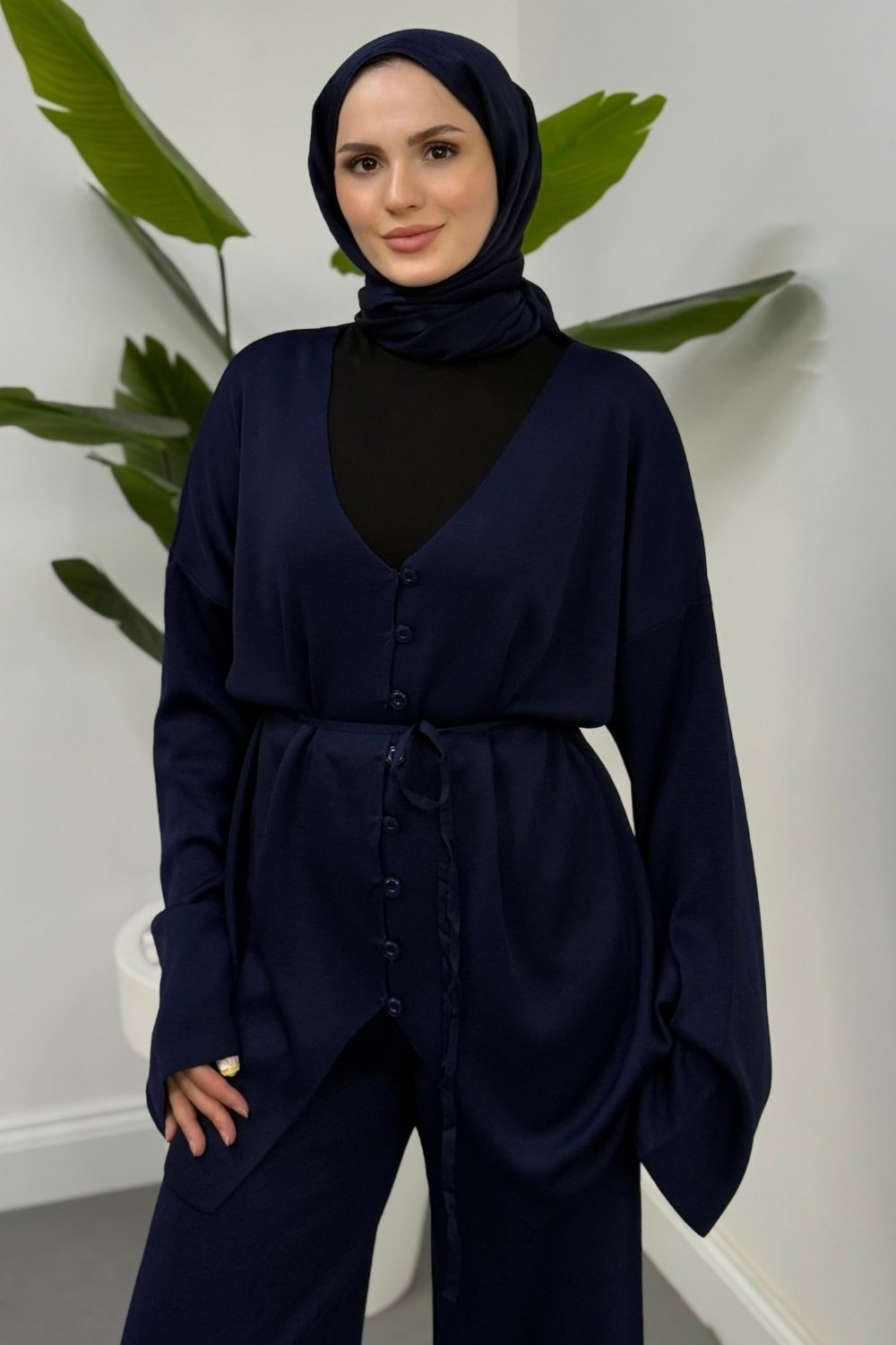 Manorama Küçük Düğmeli Merserize Takım Lacivert