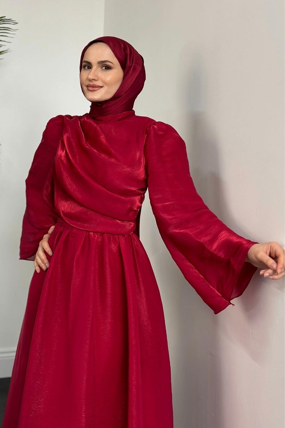 Margaret Drape Janjan Abiye Kırmızı